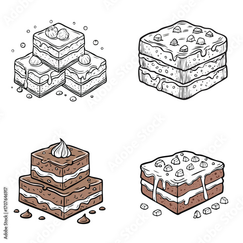 Chocolate Brownies elegant line art vector mix in a clean minimal style.