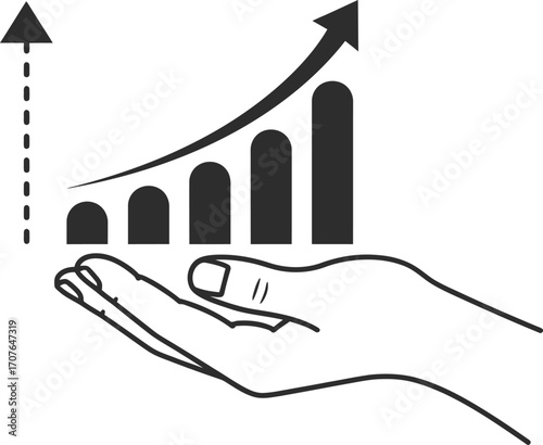 Hand holding a rising bar graph symbolizing growth and success