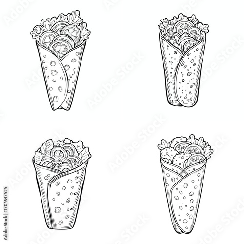 Chicken Shawarma elegant line art vector mix in a clean minimal style.