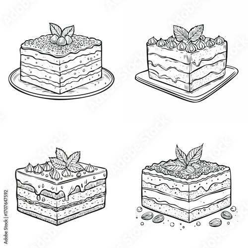 Tiramisu elegant line art vector mix in a clean minimal style.