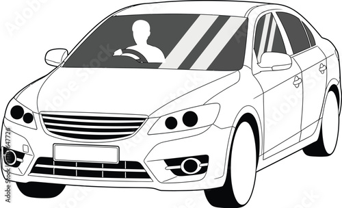 Modern sedan car with driver behind the wheel, ready for a journey
