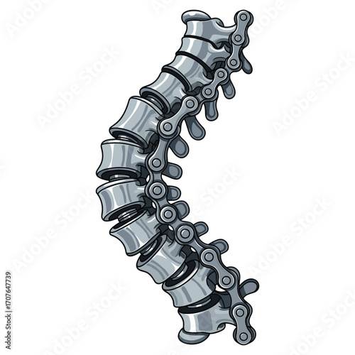 Vector Illustration of a Mechanical Spine in Modern Style with Metallic Gray Color Scheme