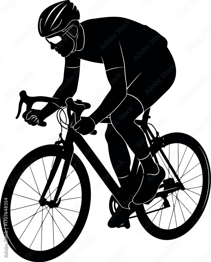 Naklejka premium Vector art of silhouette of a cyclist riding a road bike, transparent background