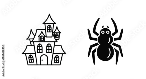 Haunted House and Spider Icon Illustration