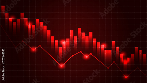 Glowing red stock market graph shows downward trend, symbolizing financial loss or economic decline