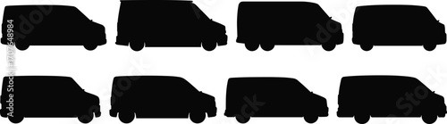 Black Van Silhouettes Vector Set | Cargo & Passenger Vans Clipart | Commercial Vehicle Icons