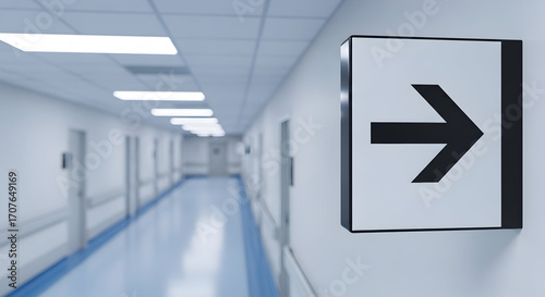 Directional sign in a modern hospital corridor