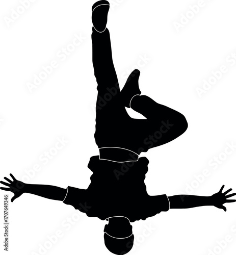 Vector art of silhouette of a breakdancer performing a freeze on a transparent background