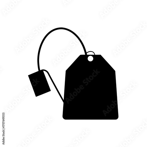 Illustration of a black tea bag design on transparent background silhouette