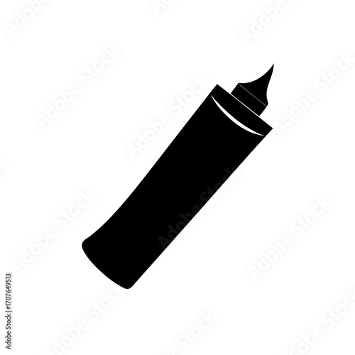 Illustration of a black marker on white page on transparent background silhouette