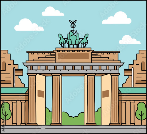 illustration features the Brandenburg Gate in Berlin, Germany. A powerful symbol of European history