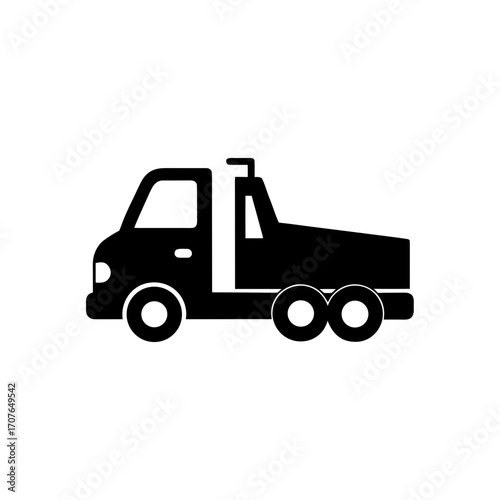 Silhouette of a black tow truck vehicle on transparent background