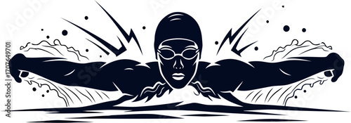 Vector art of silhouette of a swimmer performing butterfly stroke transparent background