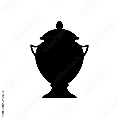 Silhouette of a covered urn with handles on transparent background
