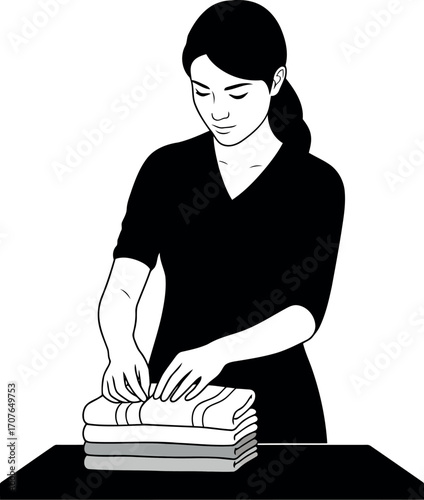 Vector art of woman folding laundry transparent background