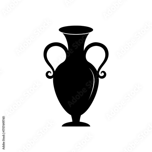 Silhouette of a classic greek amphora vase on transparent background