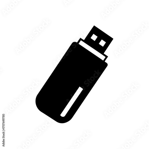 Illustration of a simple black usb drive on transparent background silhouette
