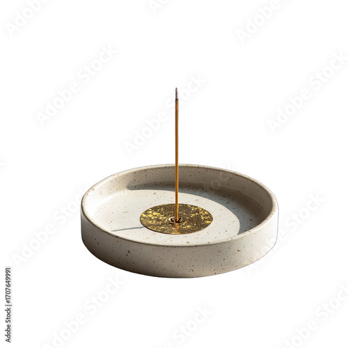 Off-white speckled ceramic incense holder with brass disc