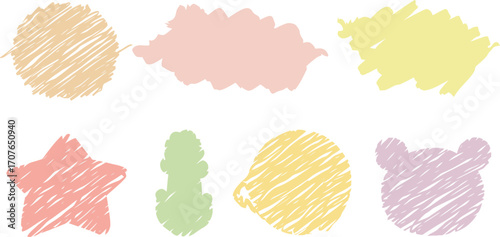 Colorful scribble shapes and textures ideal for design projects on transparent background