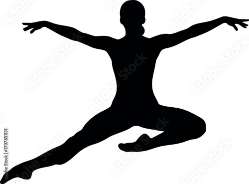 Vector art of silhouette of a ballet dancer in midair, transparent background