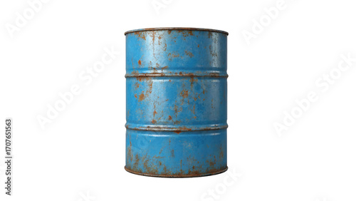 old rusty blue steel oil barrel isolated on transparent background
