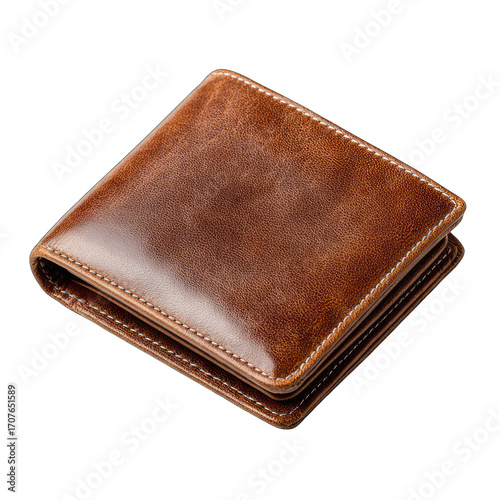 Closed brown leather bi-fold wallet