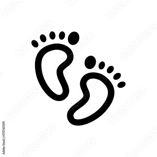 Two stylized footprints depicted in black outline with rounded toes on a white background illustration