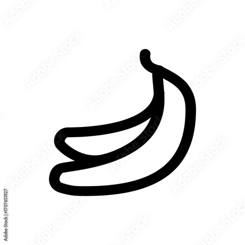Illustration of a banana with a thick black outline on a white background in a simple and minimalist style