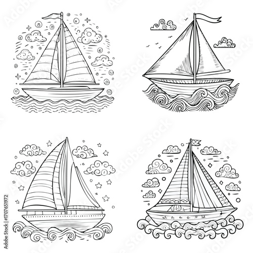 sailing elegant line art vector mix in a clean minimal style.