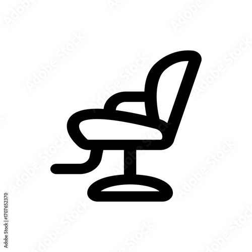 Illustration of a black outline of a swivel chair with armrests and a back on a white background view
