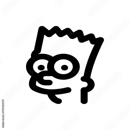 Illustration of a cartoon character with spiky hair and large round eyes in a simple black outline style