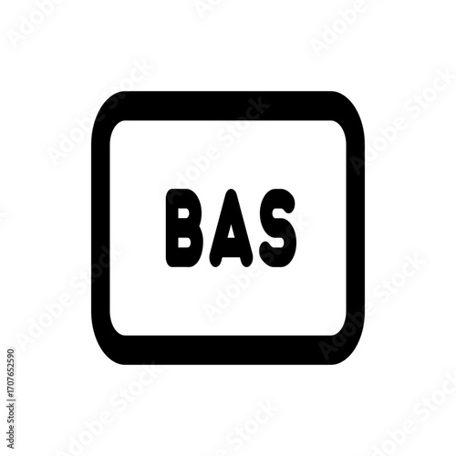 Black outlined rectangle with rounded corners containing the text bas in bold letters on a white background
