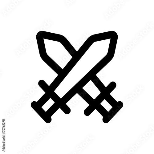 Two crossed swords with black outlines and handles facing down and blades overlapping each other nicely