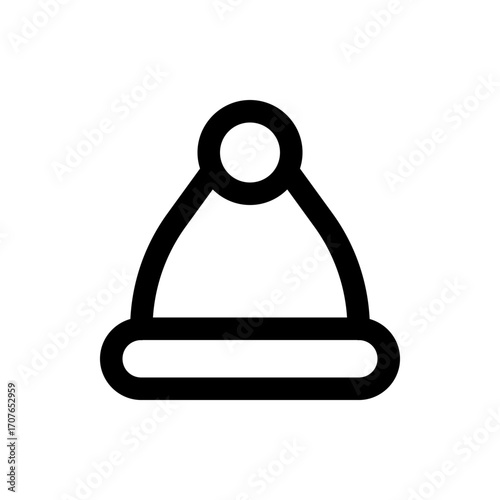 Illustration of a winter hat with a pom pom on top in simple black outline against a white background