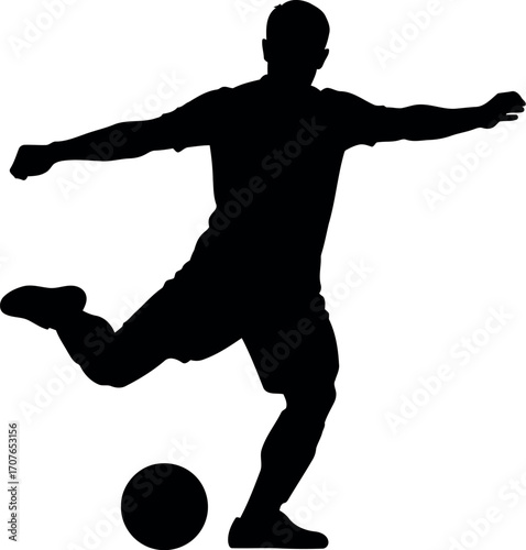Vector art of silhouette of a soccer player kicking a ball, transparent background