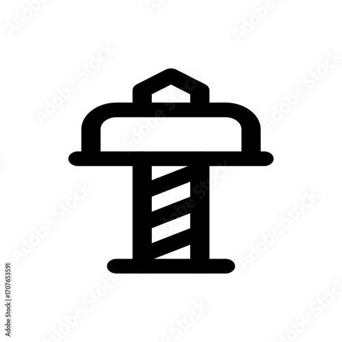 Illustration of a black and white barber pole with a unique top and a striped body on a white background