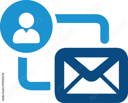 Blue contact symbol connects via line to dark blue message envelope here
