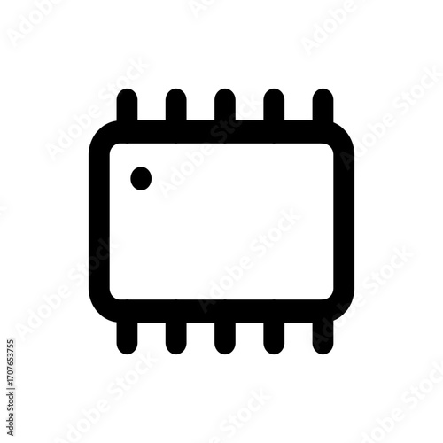 Illustration of a black rectangular microchip with rounded corners and a small circle on the upper left side
