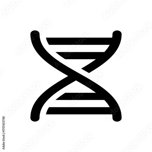 Illustration of a black dna double helix structure with horizontal lines on a white background view