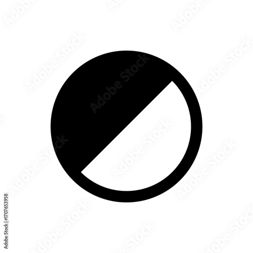 Black and white circle divided diagonally with black on the upper left and white on the lower right side