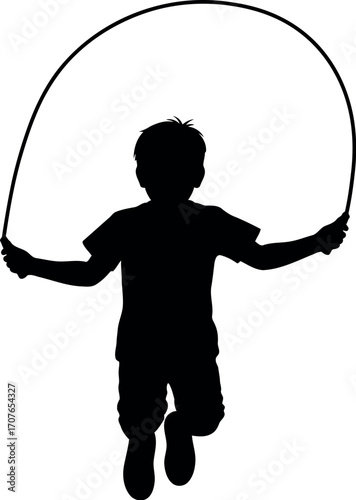 Vector art of silhouette of a boy jumping rope, transparent background