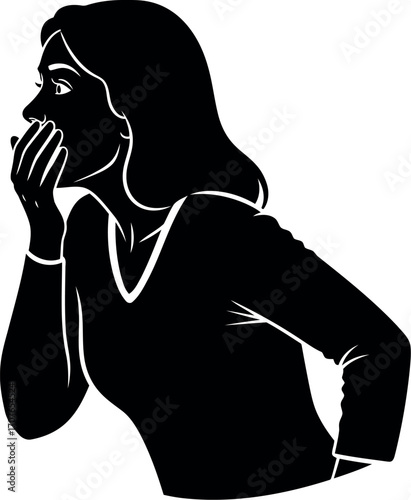 Vector art of silhouette of a woman whispering or covering her mouth, transparent background