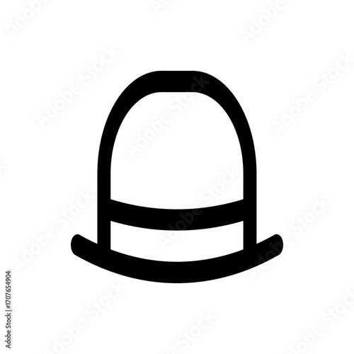Illustration of a simple black bowler hat with a rounded crown and brim on a white background design element