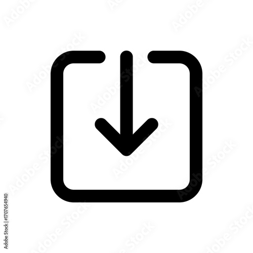 Illustration of a download icon featuring a downward arrow inside a rounded square shape in black color