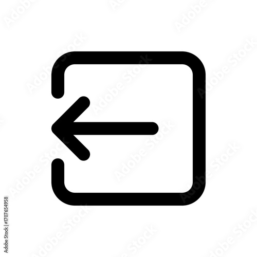 Black outline of a square with rounded corners and an arrow pointing left entering the square shape icon