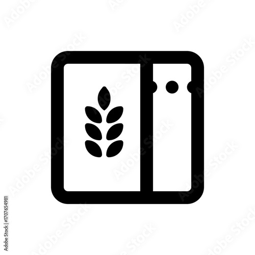 Illustration of a square with rounded corners containing a wheat stalk and three dots on the right side