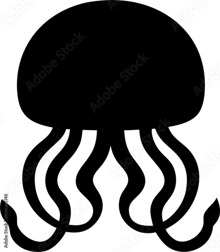 Jellyfish Silhouette Vector | Sea Animal Clipart, Ocean Marine Icon