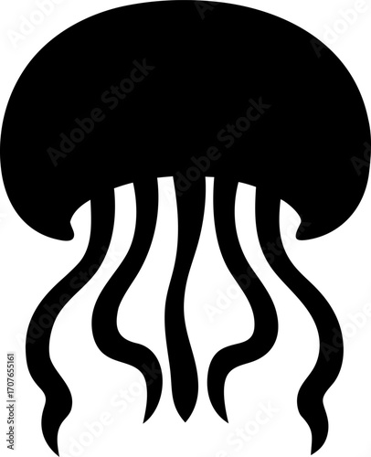 Jellyfish Silhouette Vector | Sea Animal Clipart, Ocean Marine Icon