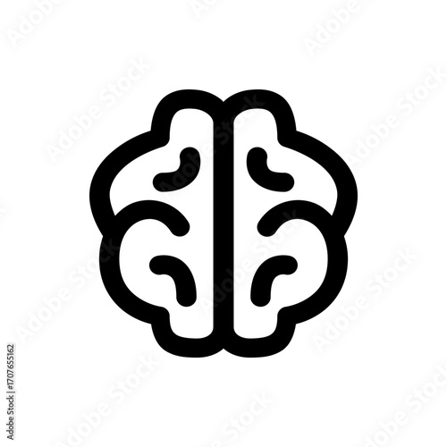 Illustration of a stylized human brain with two hemispheres and rounded lobes in a simple black outline