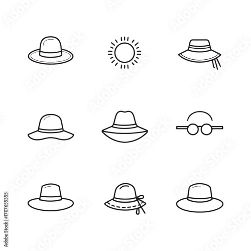 Sun Hat Line Art Summer Beach Style